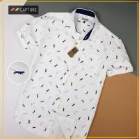 ราคา เสื้อเชิ้ตแขนสั้น คอปก ผ้า Oxford ลายจากัวร์ สีขาว มีไซส์ S-4XL (7061012557)