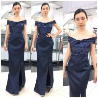 ราคา ชุดออกงานราตรียาวสีน้ำเงินกรมท่า เปิดไหล่แต่งเลื่อม กระโปรงยาวผ่าหน้าผ้าผ้าดัชเชสซาติน แนวเรียบหรู สวย ดูดี (7811146895)