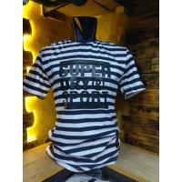 ราคา เสื้อยืดลายทางสีกรมขาว+สกรีน (26115210831)