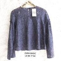 ราคา NEW Zara Basic Navy Brocade Blouse Top Made in Turkey Super Trumpet Sleeves (41555716735)