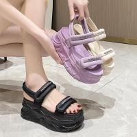 ราคา รองเท้ารัดส้นสาย2สายคาดคัวหนังสือ สานนุ่ม พื้นนิ่ม เสริมสูง (25208405805)