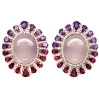 ราคา ต่างหูพลอยแท้ คาลซิโดนี สีชมพู 15 x 20 mm. ล้อม โกเมนชมพู อเมทิสต์ เพชร-cz เงินแท้ 925 ชุบนาค (rose (28315535003)