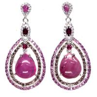 ราคา ต่างหูพลอยแท้ ทับทิม สีชมพู 13 x 15 mm. ล้อม โกเมนชมพู สโมคกี้ควอตซ์ เพชร-cz เงินแท้ 925 ชุบทองคำขาว (20483238731)