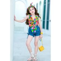 ราคา ชุดแหยมเด็กหญิง3ชิ้น เสื้อคอปกแขนกุดผูกเอว+ขาสั้นรูดข้าง+โบว์ผูกผม สงกรานต์ (28878850702)