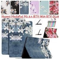 ราคา เคสหนัง PU ฝาพับ ลายดอกไม้ สําหรับ Huawei MediaPad M3 8.4 (BTV-W09/BTV-DL09) (18525295540)