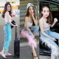 ราคา กางเกงยีนส์ขนฟรุ้งฟริ้ง สีฟ้า/ชมพู/ขาว/ (914380901)