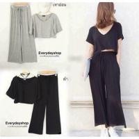 ราคา เซตเรย่อนเสื้อครอปคอวี*กางเกงขายาว (279110248)