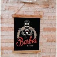 ราคา ป้ายผ้าดิบ ผ้าดี พิมพ์ลาย 30*40 cm พร้อมไม้+เชือกแขวน ร้านตัดผม ช่างตัดผม ธงประดับ (27417458992)