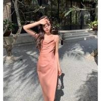 ราคา เดรสสายเดี่ยว ชุดไปงานแต่ง สีโอรส ชุดเดรส ชุดราตรี (24717970956)