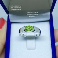 ราคา แหวนผู้ชายพลอยเพอริดอทสีเขียวเงินแท้925ชุบทองคำขาว (21175400696)