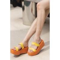 ราคา MiniB-051 - รองเท้าส้นตึก 3 นิ้ว แบบสวมเส้นหยัก (สีส้มเหลือง) qDlt (3789111402)