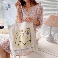 ราคา Tote Bag กระเป๋าสะพายผ้าแคนวาสผู้หญิง สาวเกาหลี สีขาว มีซิป และช่องเสริม (40858840734)