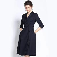 ราคา ชุดเดรส OL แบบมืออาชีพ 2025 ชุดทำงานระดับสูง สีน้ำเงินกรมท่า ชุดเดรสแฟชั่นสำหรับเดินทาง (20196749427)