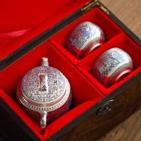 ราคา ชุดชากังฟู เงินแท้ 99% งาน enamel หรูหรา 1 หม้อ 2 ถ้วย (41222466424)