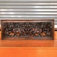 ราคา แผ่นไม้แกะสลัก ภาพแกะสลัก แผ่นภาพไม้แกะสลัก ฉลุลายช้าง ครอบครัวช้าง สีน้ำตาลเข้ม ขนาด 39x100cm.ไม้แกะสลัก งานฝีมือ (22419276119)