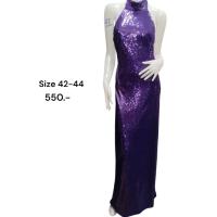 ราคา ชุดราตรีเดรสยาว งานปักเลื่อม ลายเกล็ดปลา สีม่วง (28339354706)