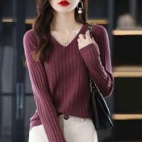 ราคา เสื้อสวมหัวคอวีแขนยาวถักเสื้อ Bottoming เสื้อกันหนาวผู้หญิงสั้นสีทึบเรียบง่าย All-Ma (18792031771)