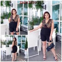 ราคา ชุดจั้มสูท แขนกุดลายเสือคอแต่งลูกไม้ กางเกงขายาวทำจากผ้าวูลเวฟ (3172303145)