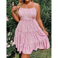 ราคา (อก28-34) เดรสลายดอกเล็กๆสีชมพู ระบายชั้นๆ (26904287316)