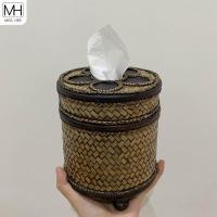 ราคา กล่องทิชชู่ม้วนกลม กล่องทิชชู่ไม้สาน ทรงกลม ลายดอกไม้ กล่องทิชชู่ กล่องใส่ทิชชู่ ที่ใส่กระดาษทิชชู่ (15824317350)