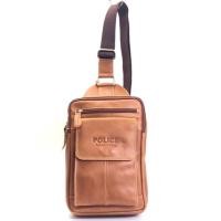 ราคา กระเป๋าเป้หนังวัวแท้สีน้ำตาลแทนซิปคู่2ชั้นpolice &gun กระเป๋าเป้เดี่ยวหนังแท้ (1349636550)