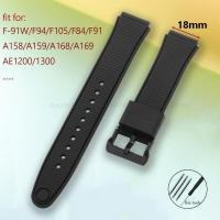 ราคา 18 มม.สายนาฬิกาซิลิโคนสําหรับ Casio F-91W F94/F105/F84 A158/159/168/169 AE1200/1300 คลาสสิกขนาดเล็กเปลี่ยนกีฬายาง Watchband สายรัดข้อมือสีดําสร้อยข้อมือเข็มขัด (26587941990)
