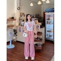 ราคา S10ชุดเซตเสื้อยืดสกรีนลายน้องหมีคอแหวก+กางเกงผ้ามูลเวฟลายโบว์ชมพูอ่อน (26261651975)
