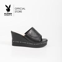ราคา PLAYBOY รองเท้าส้นตึกผู้หญิง รหัส ST-H243C1186 ดีไซน์ส้นตึกปั๊มจมโลโก้ลายดอกไม้ มี 2 สี สีครีมและสีดำ (27163780252)
