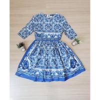 ราคา VIP เดรสสั้น สีน้ำเงิน ลาย versace size xs-s (5560966488)