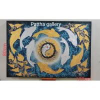 ราคา ภาพวาดปลามงคล8ตัวปิดทองปิดเงินเปลวขนาด80×120cm (9135600504)