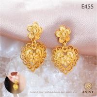 ราคา JNist E455 ต่างหูทองหัวใจหุ้มทองแท้ ต่างหูเพชรสวิส CZ ต่างแป้น ชุบทองไมครอน (13501208317)