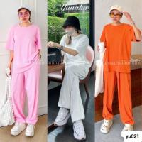 ราคา เซทเสื้อคอกลมแขนสั้น ทรง oversize มาพร้อมกางเกงขายาวจั้มปลายขา ชุดเซ็ท ชุดเซต yunaka (28154130946)