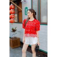 ราคา เสื้อสีแดงเสื้อลูกไม้สีแดงเสื้อfight อก40ยาว20 (26224086169)