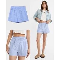 ราคา (ของแท้) Stradivarius striped poplin boxer shorts with an elastic waistband กางเกงขาสั้น ลายทางสีน้ำเงิน เอวยางยืด (27471671881)