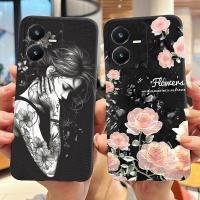 ราคา ปลอกสําหรับ Vivo Y22 Y22s กรณี V2206 V2207 ซิลิโคนนุ่มดอกไม้น่ารัก Tattooed สาวการ์ตูนเคสโทรศัพท์ VivoY22 Y 22 S 4G ปกหลัง (25245212800)