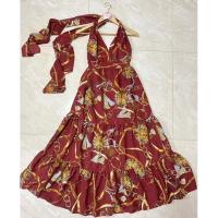 ราคา ส่งต่อเดรสผูกคอลายโซ่ สีแดงไวน์ เอวสม้อค ไซส์ sm เดรสยาวสีแดงไวน์ แต่งลายแบรนด์ งานทะเล สวย หรุ (21368929033)