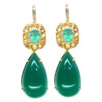 ราคา ต่างหูพลอยแท้ธรรมชาติ โมรา สีเขียว 16 x 28 mm. หยดน้ำ และ โมรา ล้อม บุษราคัม เพชร-cz เงินแท้ 925 ชุ (28713715406)