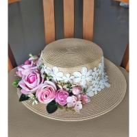 ราคา หมวกสานแต่งดอกไม้สีชมพู (25375597903)