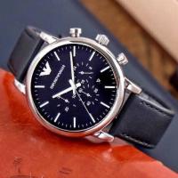 ราคา นาฬิกา สายหนังเรียบหรูคลาสสิค Emporio Armani Classic Chronograph Black Dial Men's Watch AR1828 46 mm. (26236230223)