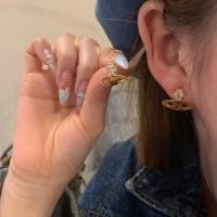 ราคา ต่างหูเพชรฝังสีกาแฟหรูหราเบา แวววาวสุดๆ ประณีต โบว์ดาวเสาร์ หินตาแมว ขนาดเล็ก (44453625838)