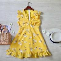 ราคา เดรสสีเหลือง ลายดอกสีขาว (4410783865)