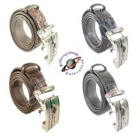 ราคา เข็มขัดหนังจระเข้ผู้ชาย สายเข็มขัดหนังจระเข้ลายตามธรรมชาติ หัวเข็มขัดสเตนเลสสีเงินมีลายจระเข้ ล๊อคอัตโนมัติ หนังแท้100% (8014010123)