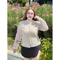 ราคา พร้อมส่งL-5XLเสื้อลูกไม้แขนยาวสีขาวเนื้อลูกไม้นิ่มยืดใส่สบาย ดีเทลคอปีนลายเชิงลูกไม้ตกแต่งกระดุมมุข (26004262974)