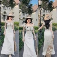 ราคา ชุด เดรสคอเหลี่ยมแขนผ้าไหมลายดอกโฟมรวมกระโปรงผ้าไหมบานยาวขอบลูกไม้และซับในไปทะเล รําพึง (44352939971)