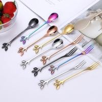 ราคา ช้อนส้อมขนมใบไม้สแตนเลสเกาหลี / ช้อนชาสีโรสโกลด์สีรุ้ง (43972666075)