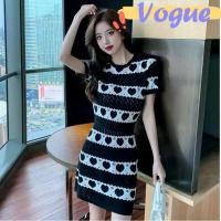 ราคา Vogueพร้อมส่งชุดเดรสไหมพรม ลายหัวใจสีดำทั้งตัว (85009)-N (9060926907)