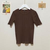 ราคา Uniqlo เสื้อยืดเเขนสั้น ผ้าร่อง สีน้ำตาลเข้ม (24101329679)