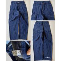 ราคา กางเกงยีนส์มือสอง กางเกงคาร์โก้เอวสูง สียีนส์เข้ม เอว 28-29 (29653896270)