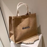 ราคา พร้อมส่ง กระเป๋าช้อปปิ้ง ผ้ากระสอบmerci กระเป๋าถือ กระเป๋าสะพายข้าง ใหม่ (29629588504)
