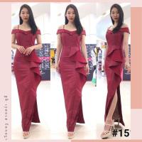 ราคา ชุดราตรี ชุดออกงาน ชุดไปงานแต่งงานสีแดง สายเดี่ยว เปิดไหล่ เอวแต่งระบาย (7261610884)